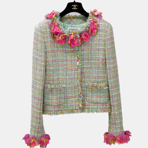 Chanel Fall 2001 Multicolour Silk Applique Tweed Jacket - Picture 1 of 16